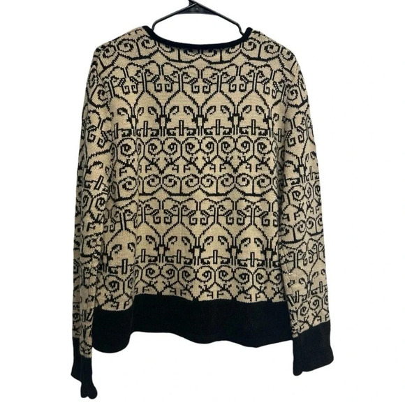 Vintage 80s Black Tan Cardigan Sweater Floral Hand Embroidered Grandmacore Large - Picture 5 of 7